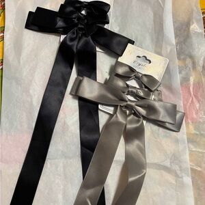 Crystal Collection Clip Hair Bows 3 Black and 3 Gray Hair Bows Barrettes